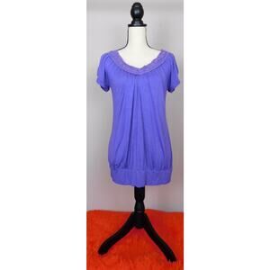 On The Way Maternity Purple Short Sleeve Crochet Knit Pregnancy Blouse Top L
